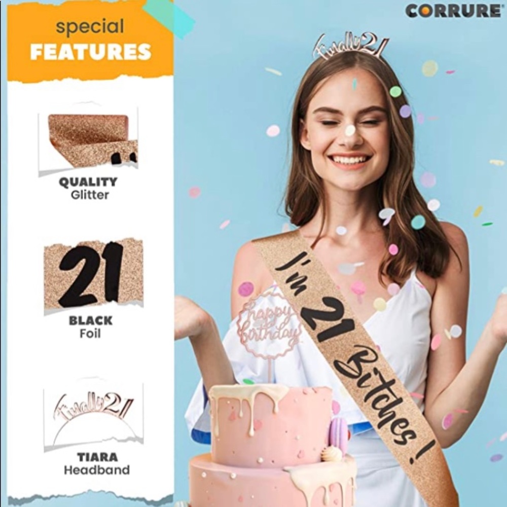 21st birthday 3 piece set. Finally 21 rhinestone tiara. Happy birthday